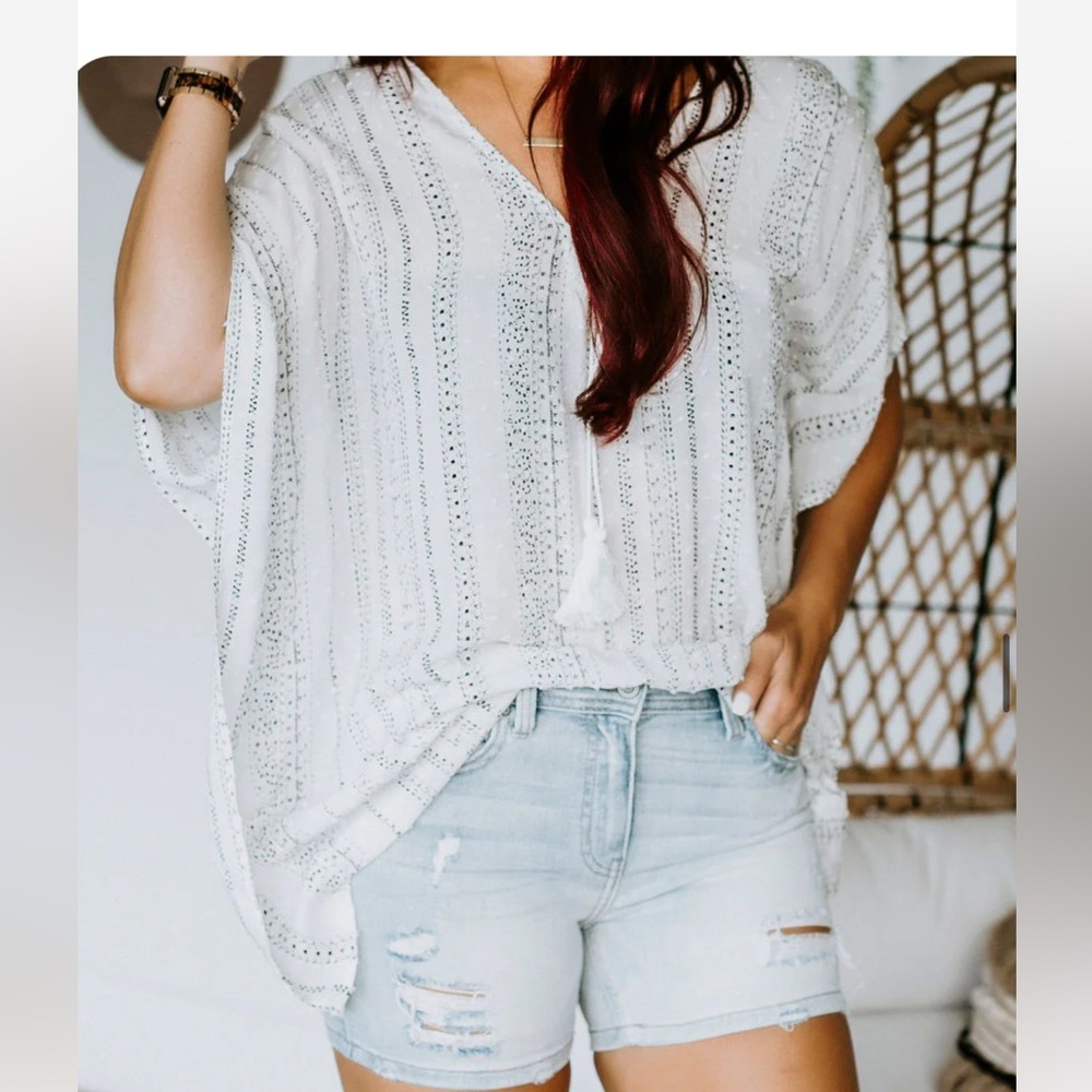 Peach Love California White and Black Striped Blouse